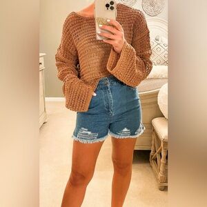 NWT Oversized Cropped Crochet Knit Sweater